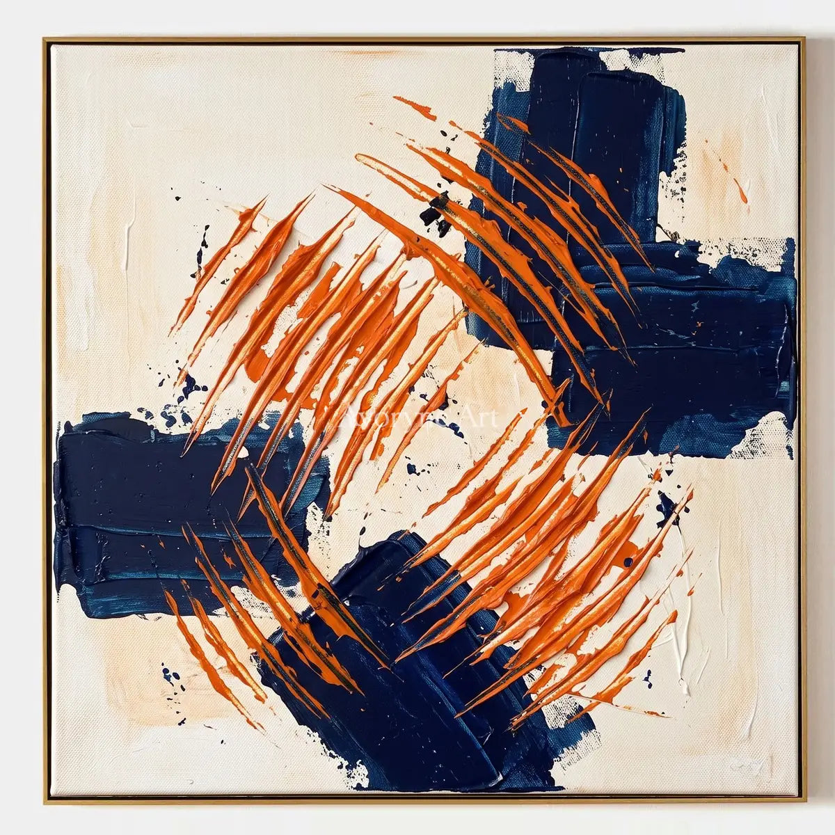 Golden Echo, hand-painted abstract brushwork wall art by Marco Ferrari