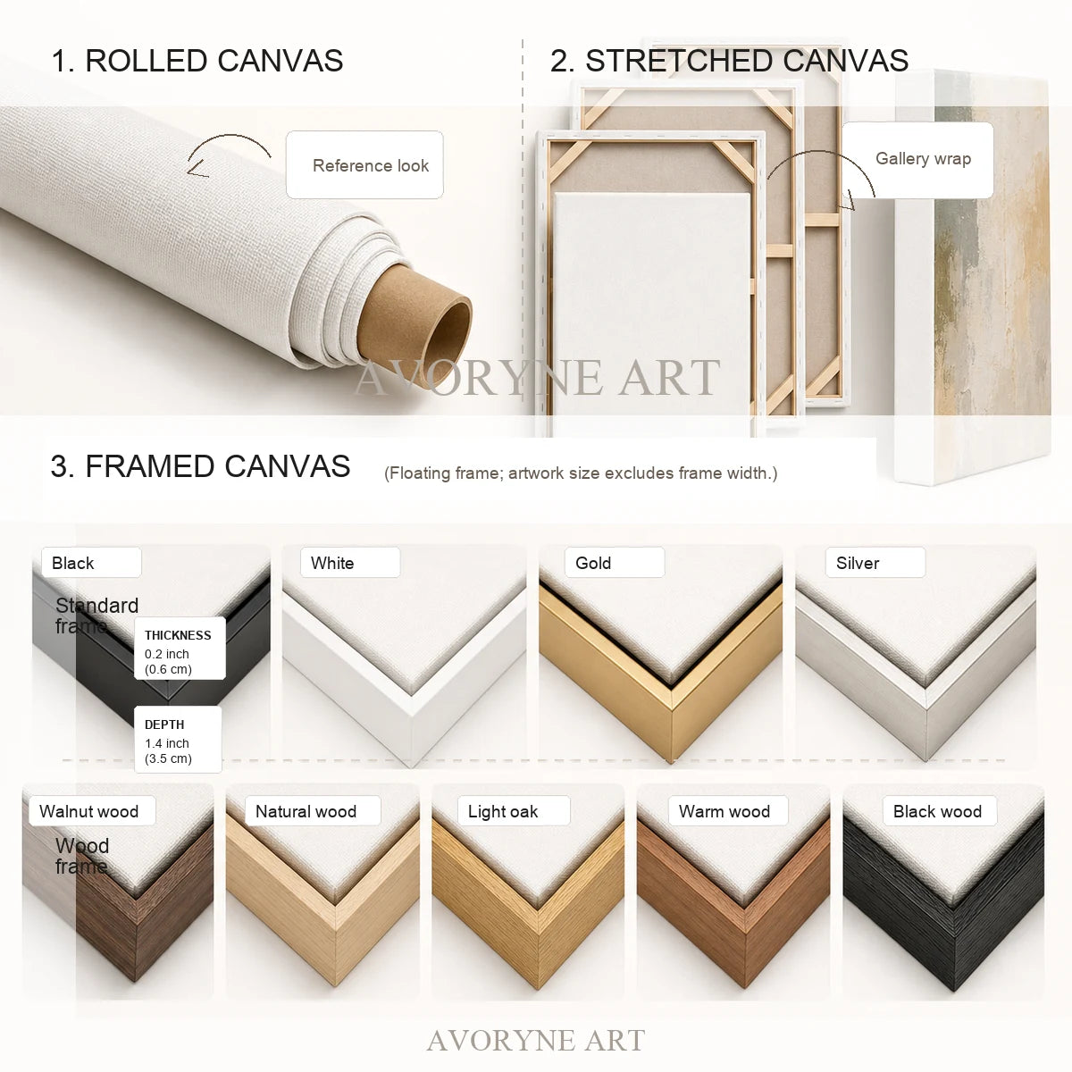Avoryne Art canvas and frame options guide
