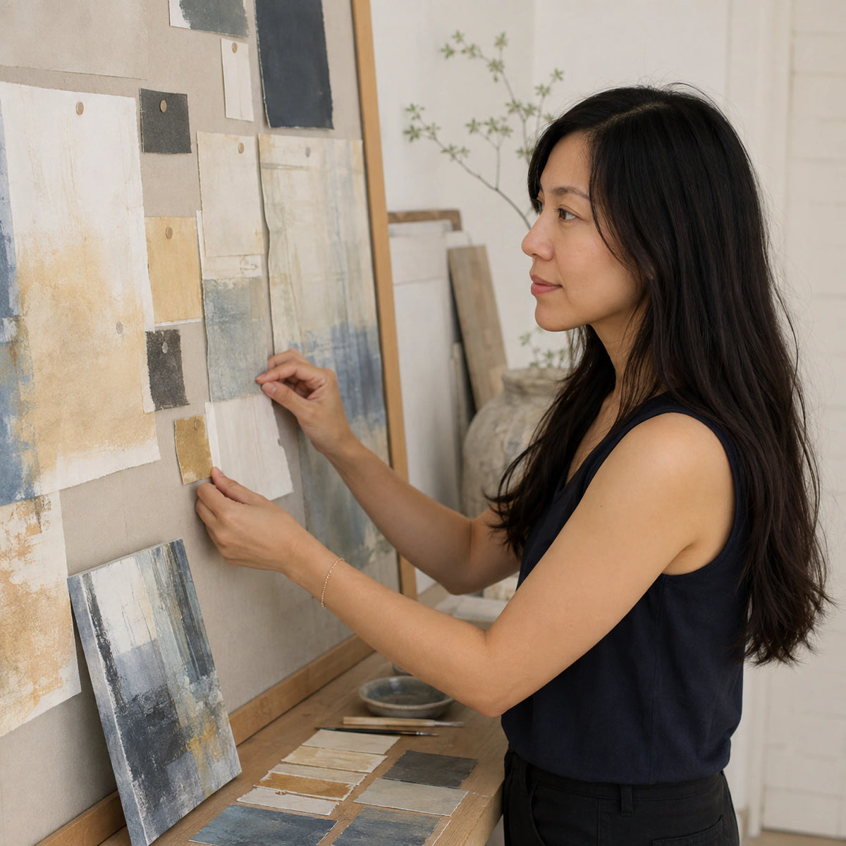 Nadia Tan developing the composition and colour palette