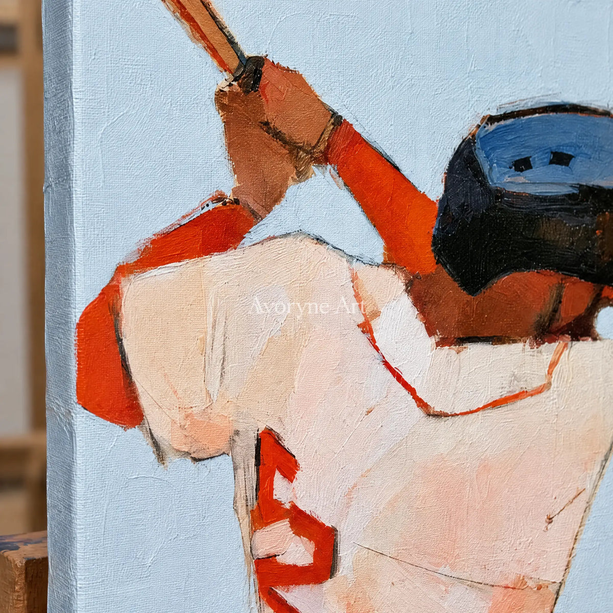 Ivory Amber Reverie: Baseball Figure Art — detail easel