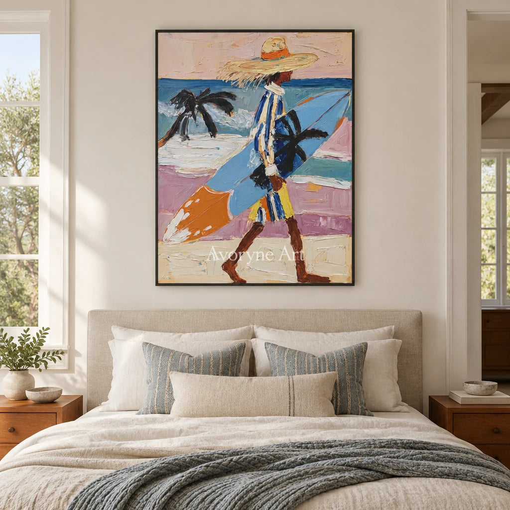 Ivory Winding Sonata: Beach Walker Art — bedroom black