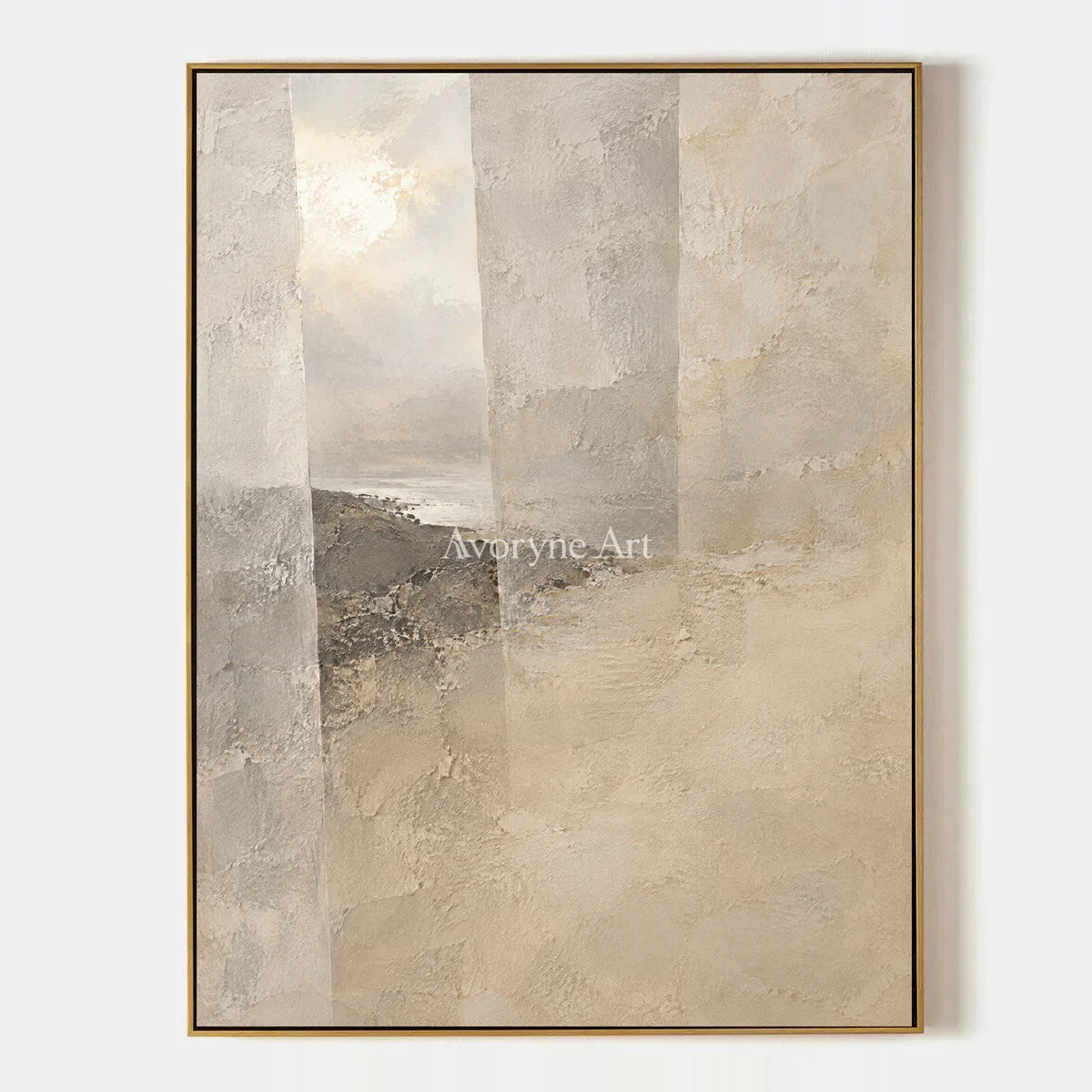 Veiled Distance: Beige Abstract Landscape Wall Art — primary