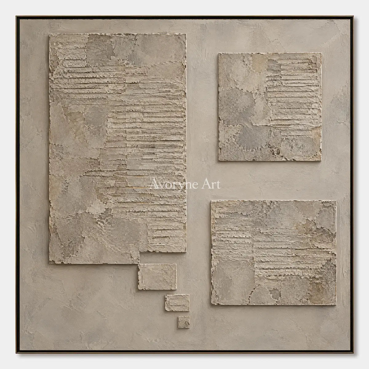 Suspended Terrain: Beige Block Abstract Wall Art — primary