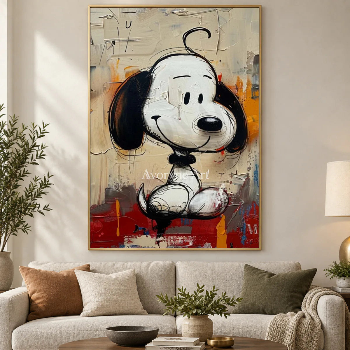 Small Companion: Beige Cartoon Dog Graffiti Wall Art — living gold