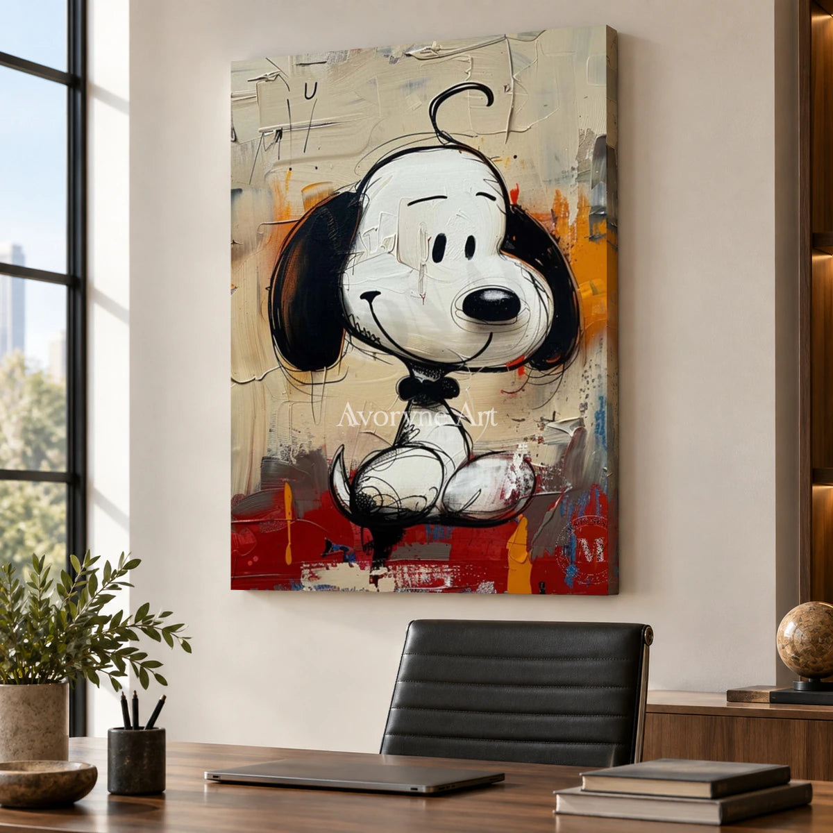 Small Companion: Beige Cartoon Dog Graffiti Wall Art — office frameless