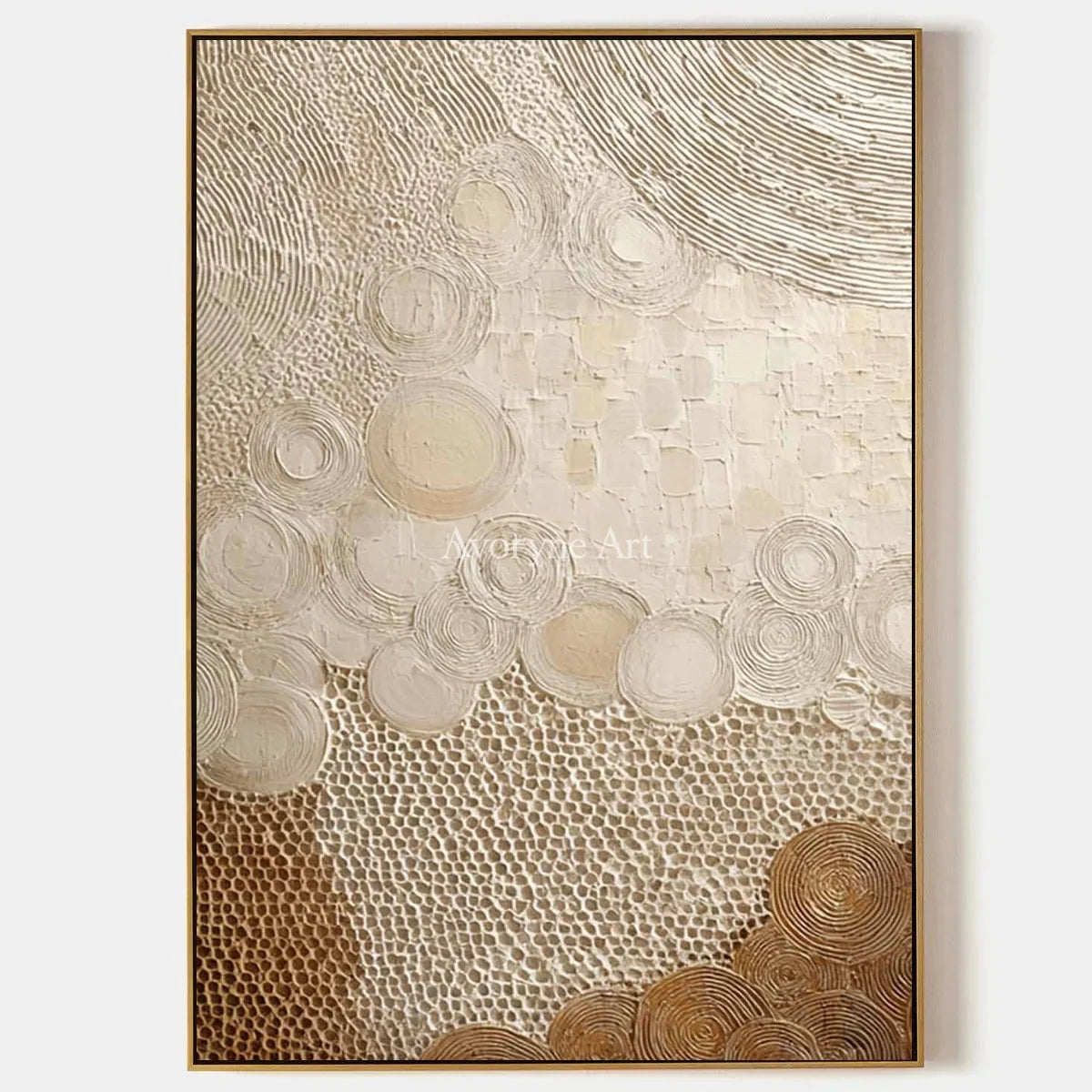 Honeyed Orbit: Beige Circular Texture Abstract Wall Art — primary