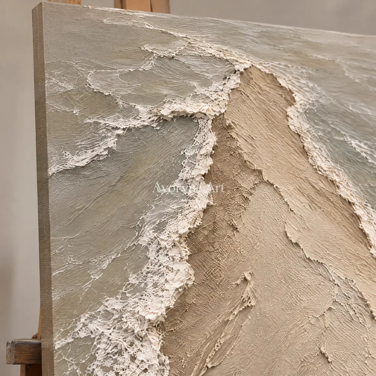 Sandwater Passage: Beige Coastal Diptych Wall Art — detail easel
