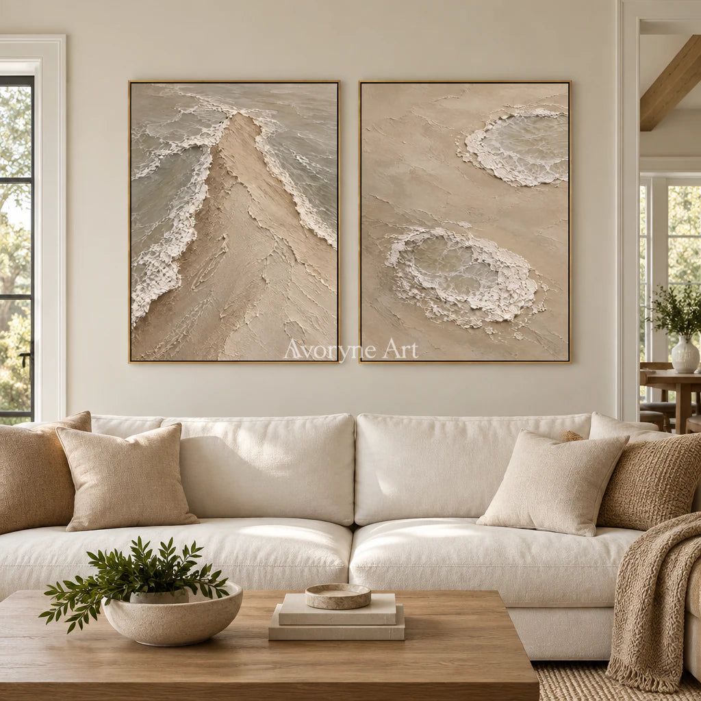 Sandwater Passage: Beige Coastal Diptych Wall Art — living gold