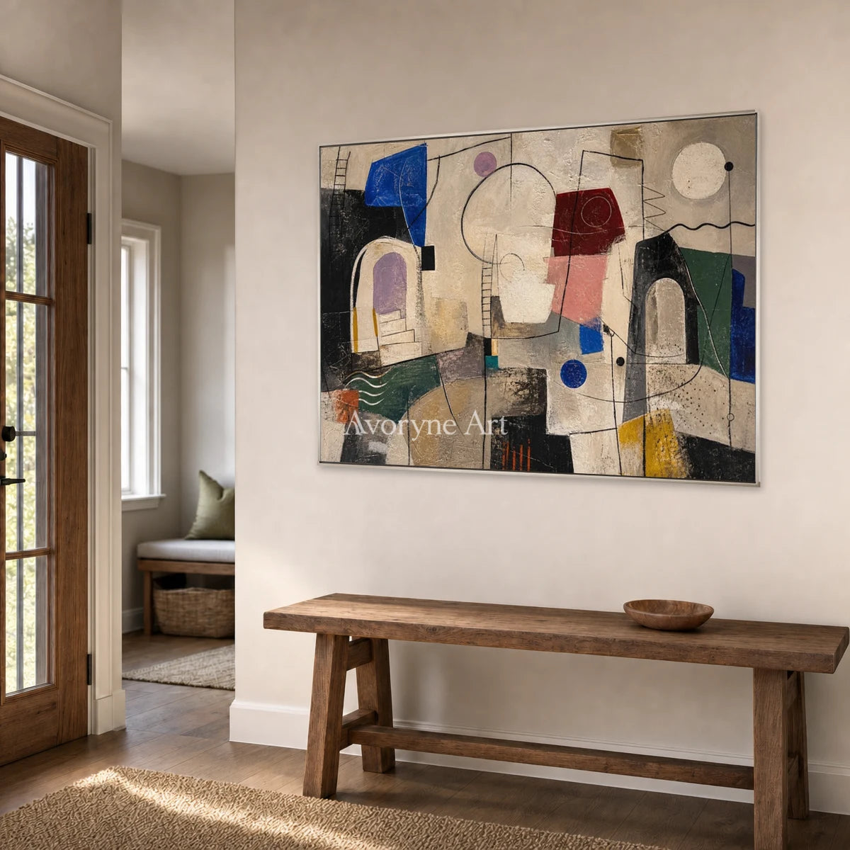 City of Small Shapes: Beige Cubist Geometric Abstract Wall Art — entry silver