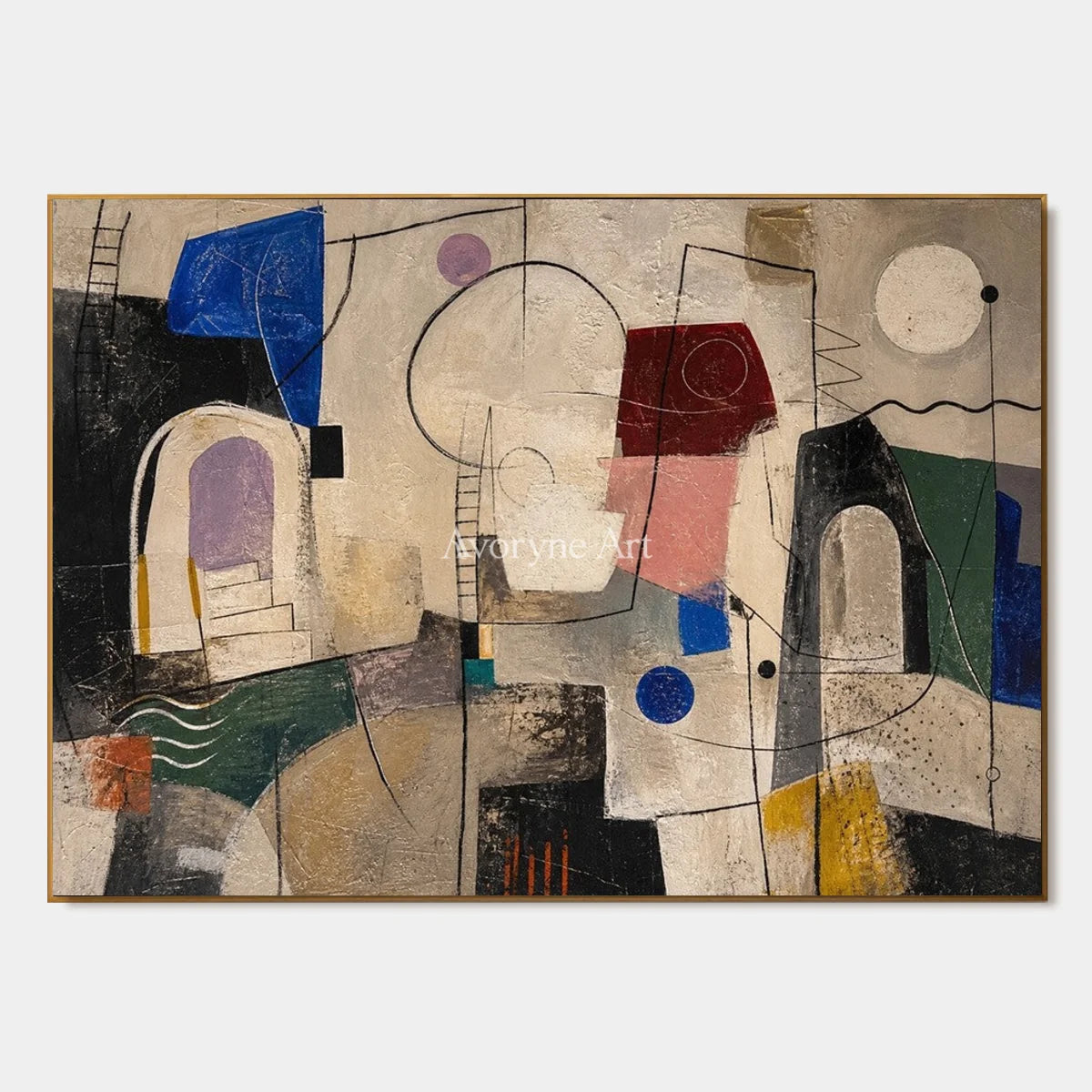 City of Small Shapes: Beige Cubist Geometric Abstract Wall Art — primary