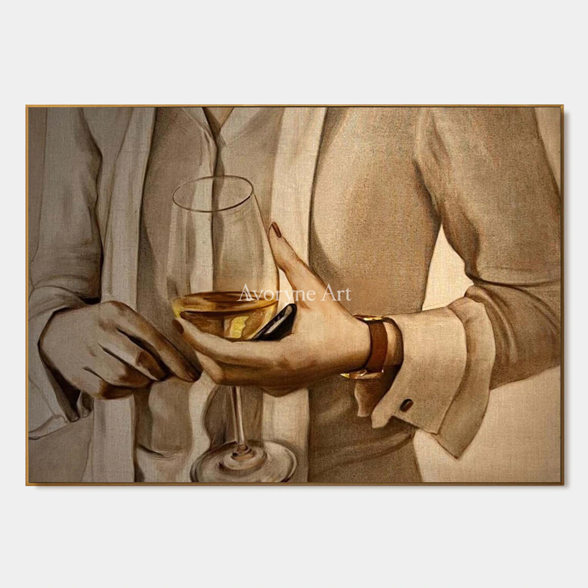 An Amber Pause: Beige Figurative Wine Glass Wall Art — primary