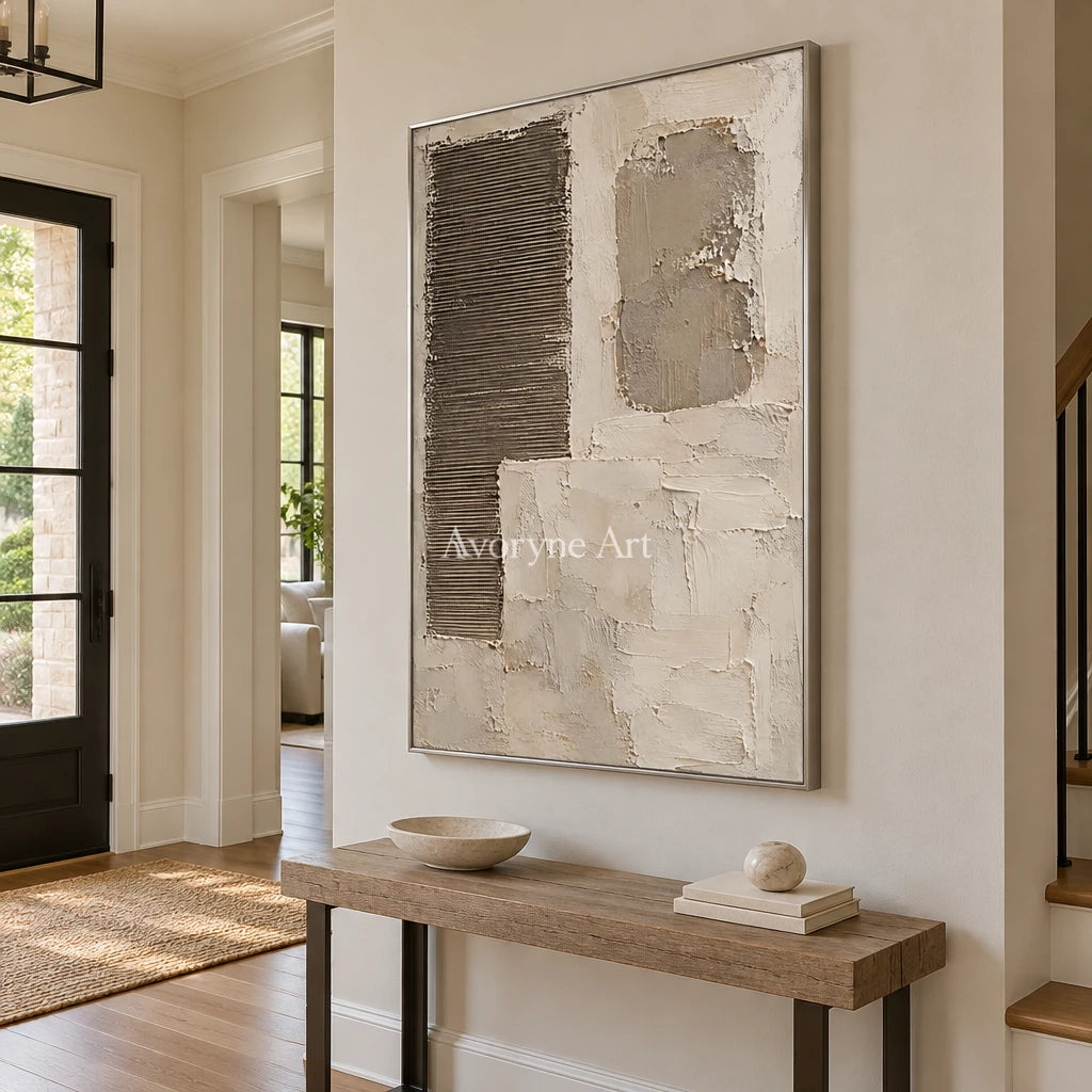 Earthen Intervals: Beige Geometric Texture Wall Art — entry silver
