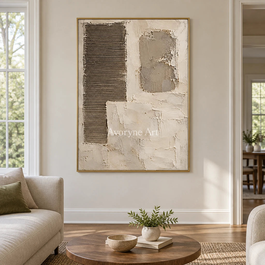 Earthen Intervals: Beige Geometric Texture Wall Art — living gold