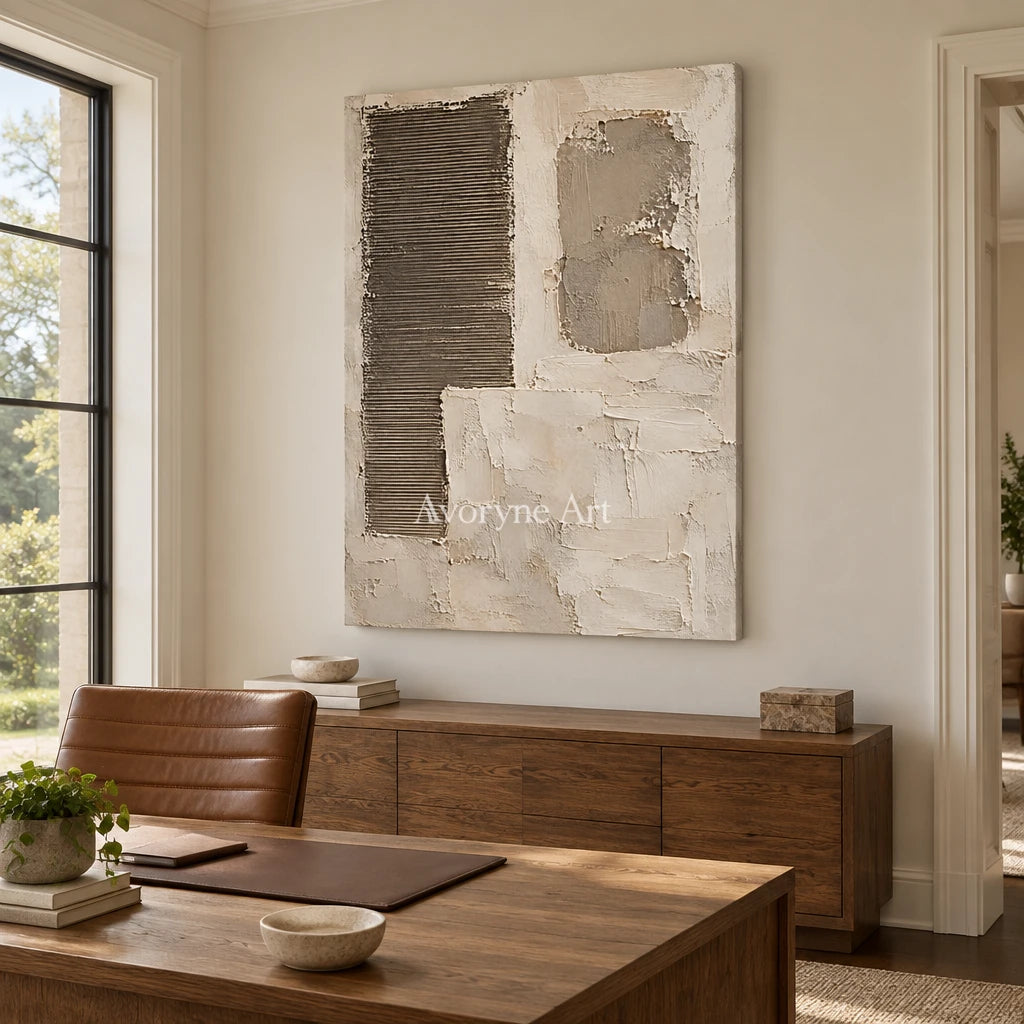 Earthen Intervals: Beige Geometric Texture Wall Art — office frameless