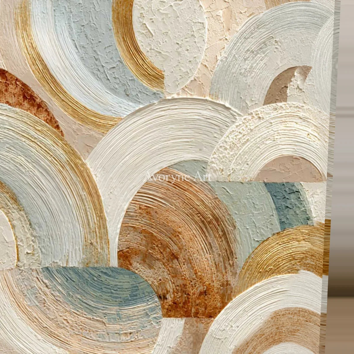 Cloud Arcadia: Beige Layered Arc Square Abstract Wall Art — detail easel