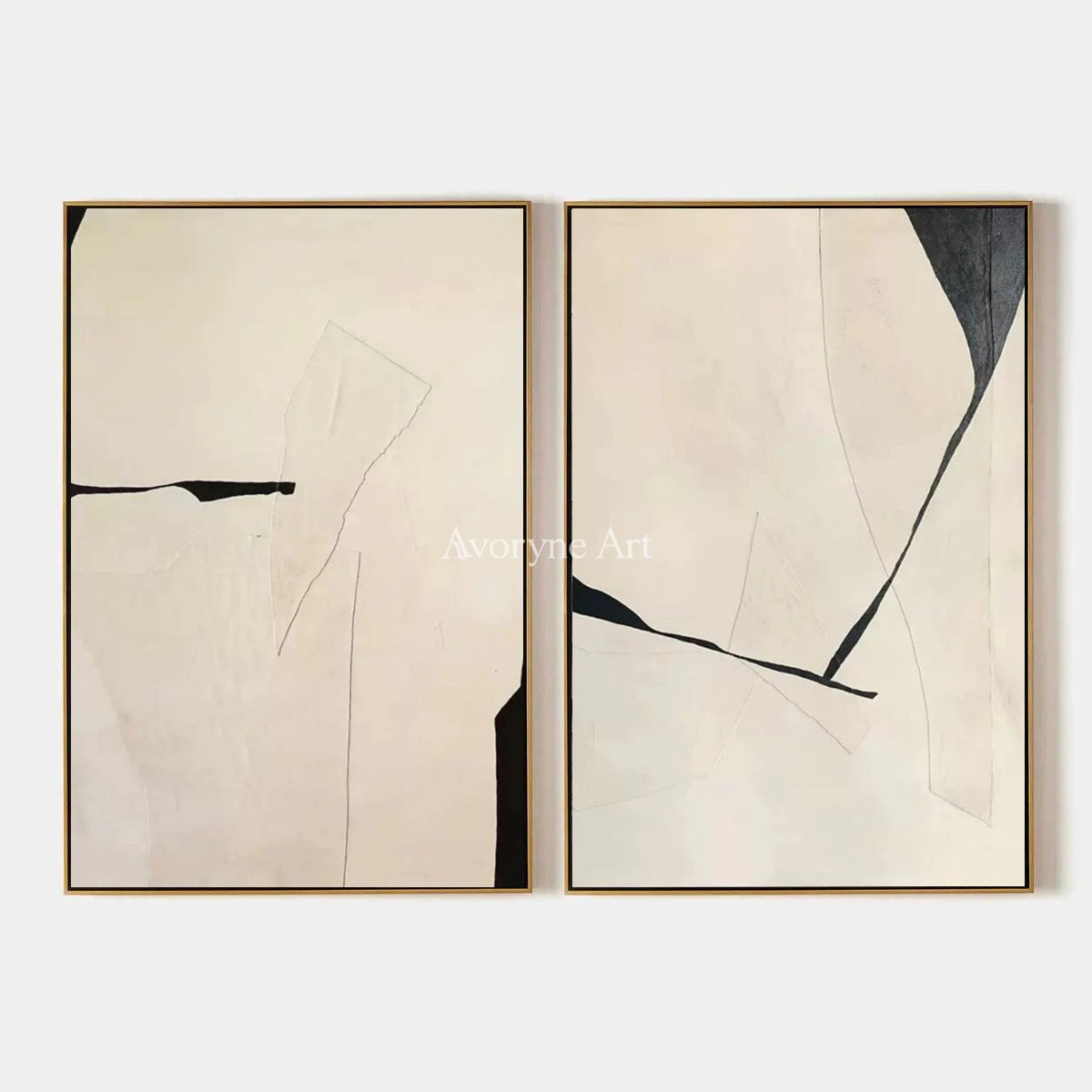 Twofold Pause: Beige Minimalist Abstract Diptych Wall Art — primary