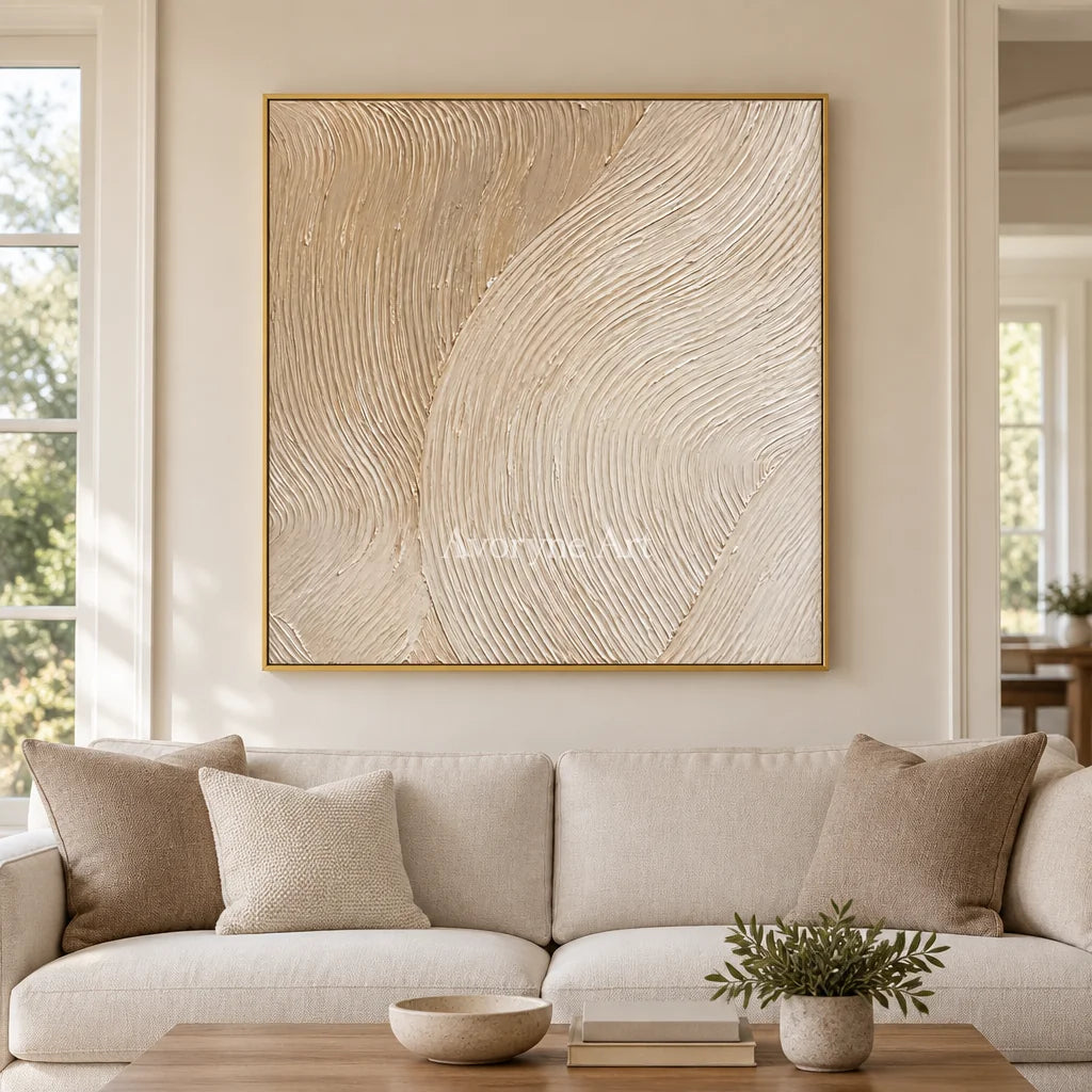 Linen Current: Beige Minimalist Texture Art — living gold