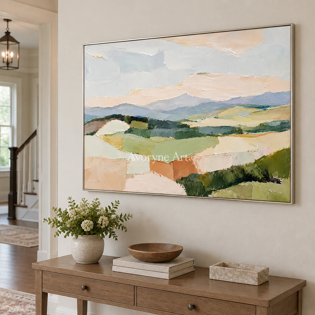 Pasture Layers: Beige Pastel Landscape Wall Art — entry silver