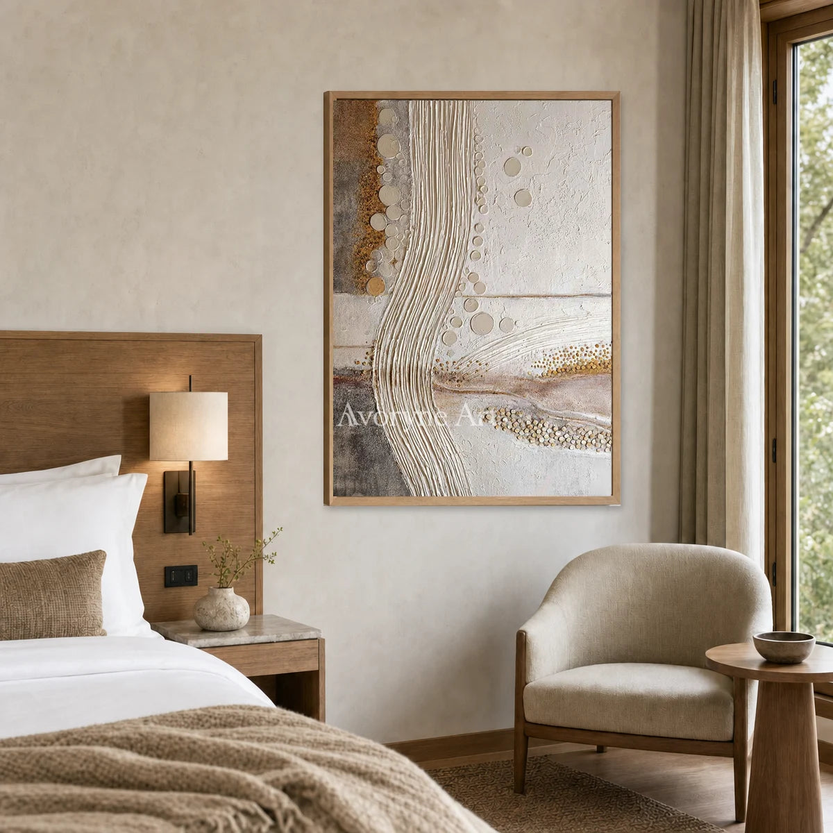 Contour of Dawn: Beige Ridged Abstract Wall Art — hotel wood