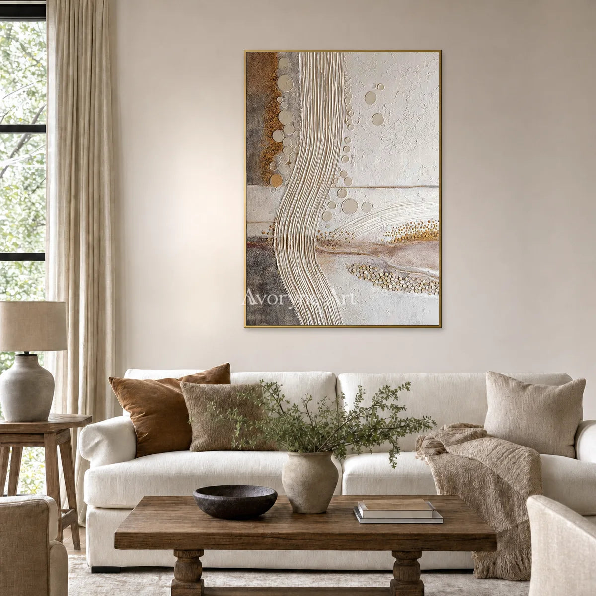 Contour of Dawn: Beige Ridged Abstract Wall Art — living gold