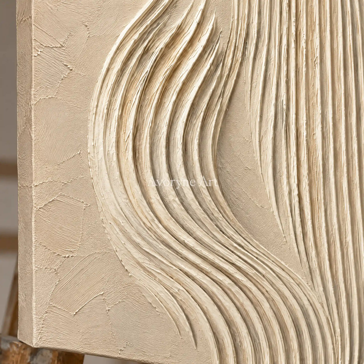Dune Filament: Beige Sculptural Texture Art — detail easel
