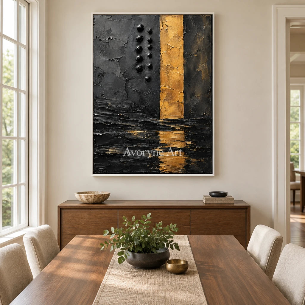 Gilt Trace: Black and Gold Texture Wall Art — dining white