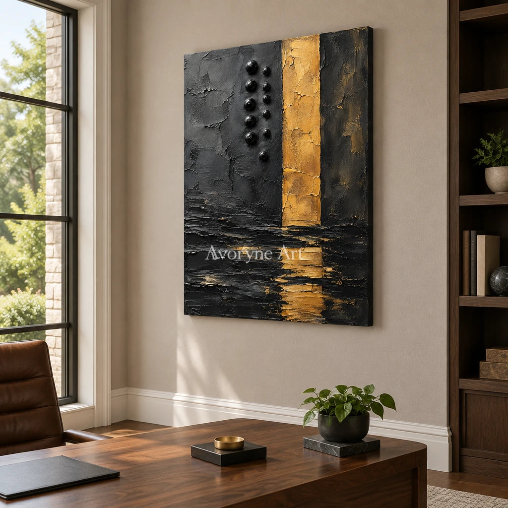 Gilt Trace: Black and Gold Texture Wall Art — office frameless