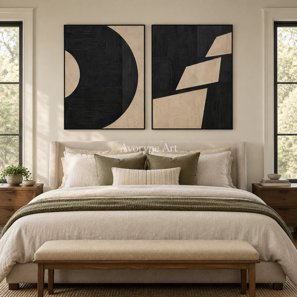 Cutshape Dialogue: Black Beige Diptych Wall Art — bedroom black