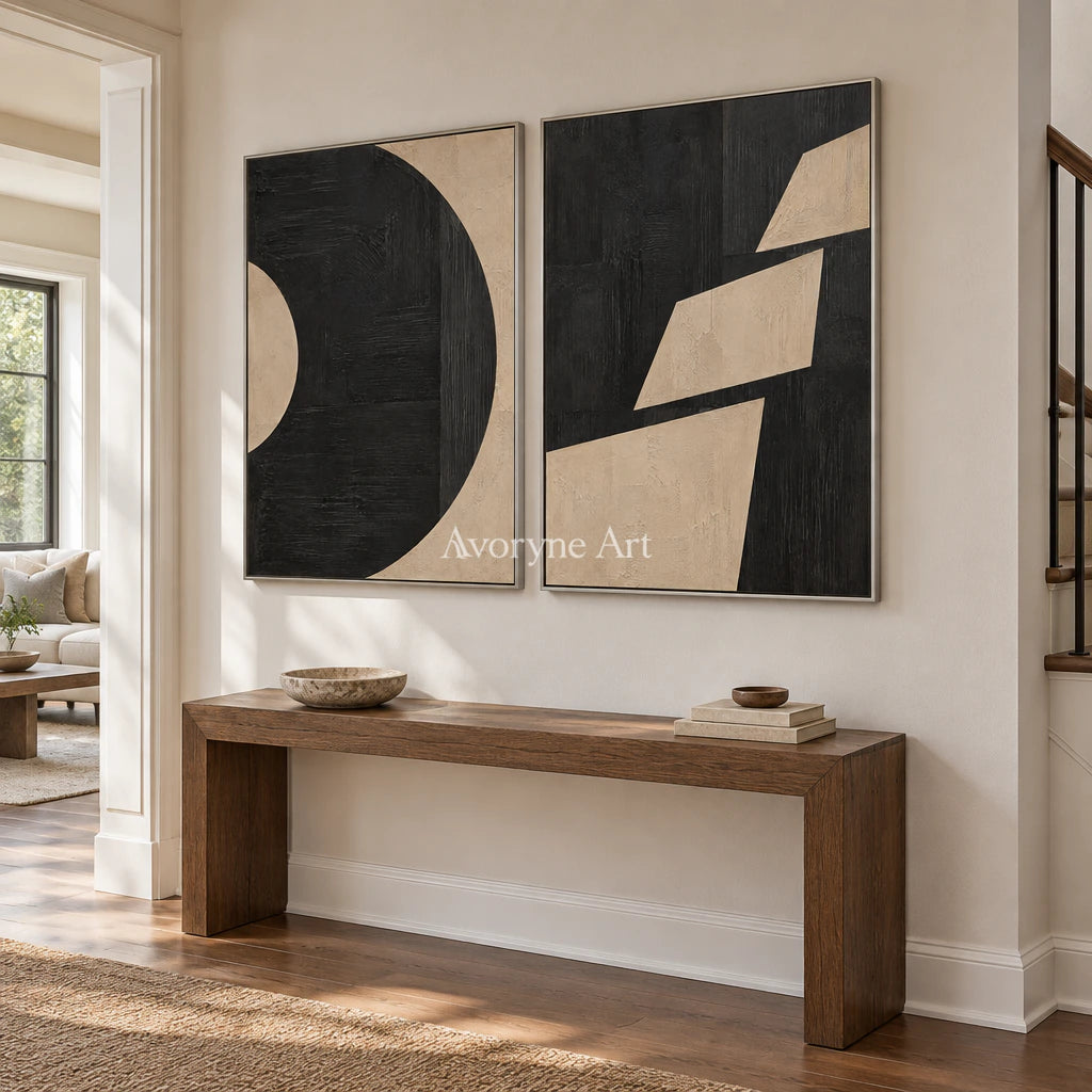 Cutshape Dialogue: Black Beige Diptych Wall Art — entry silver
