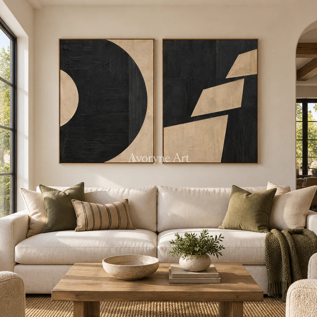 Cutshape Dialogue: Black Beige Diptych Wall Art — villa wood