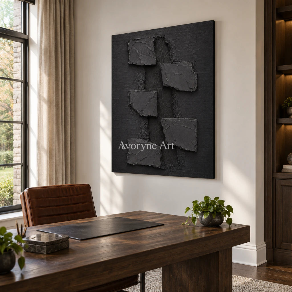 Shadow Fragments: Black Block Abstract Wall Art — office frameless