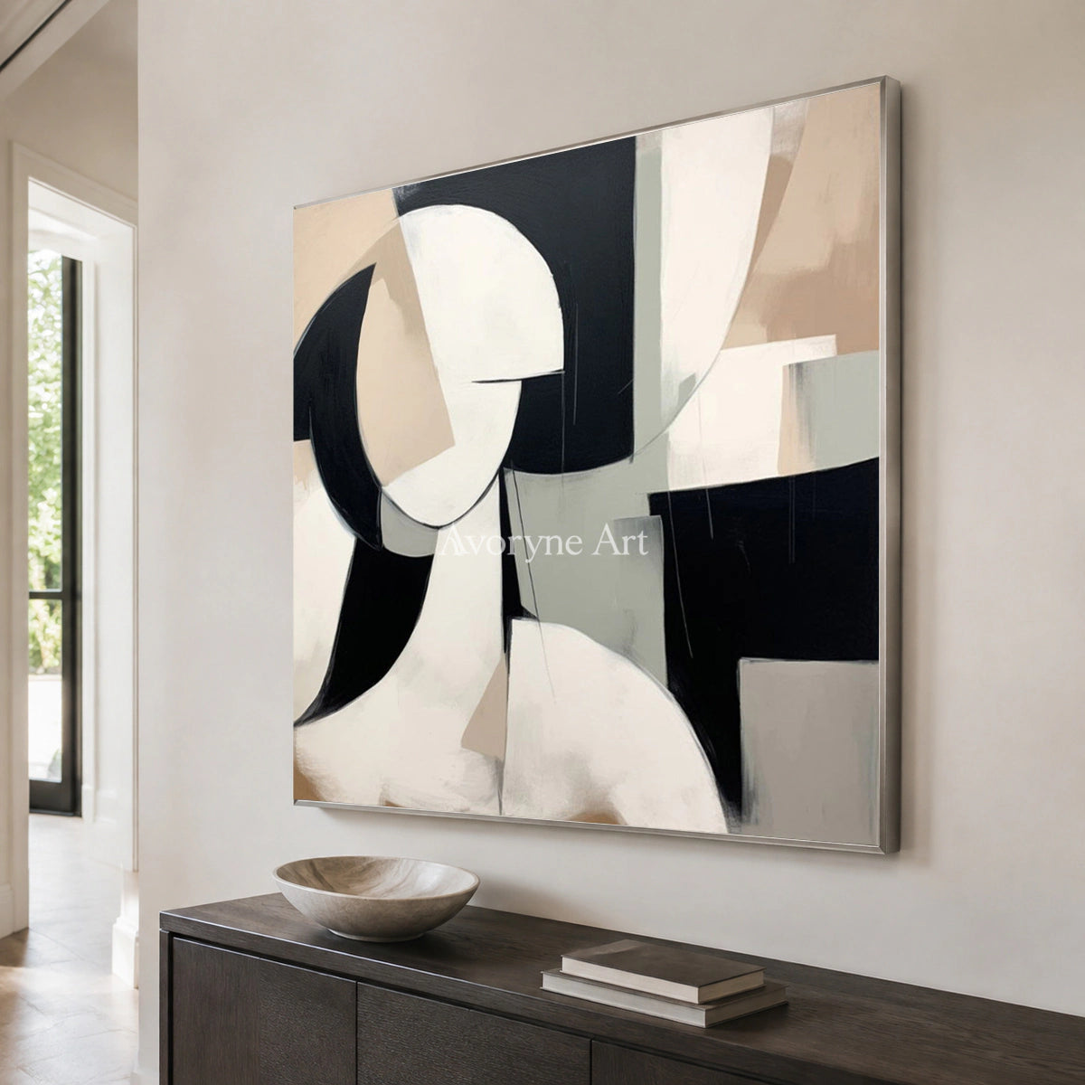 Faceted Presence: Black Cubist Portrait Wall Art — entry silver