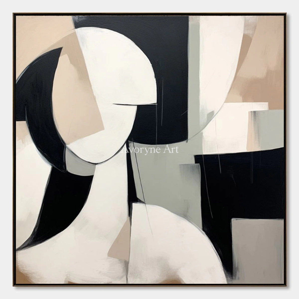Faceted Presence: Black Cubist Portrait Wall Art — primary