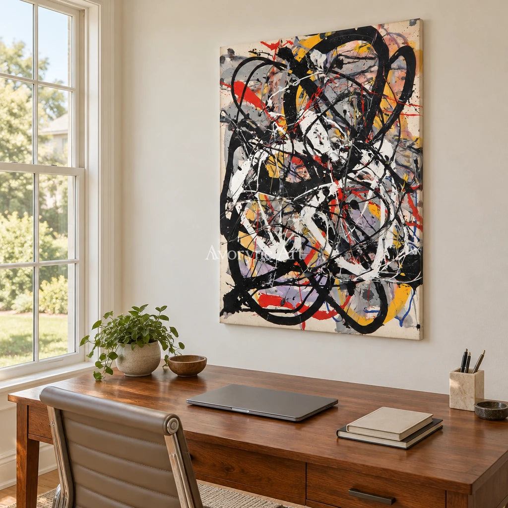 Ivory Lucent Solace: Black Drip Abstract — office frameless
