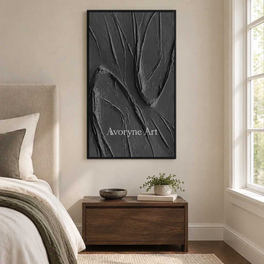 Aster Blossom: Black Folded Relief — bedroom black
