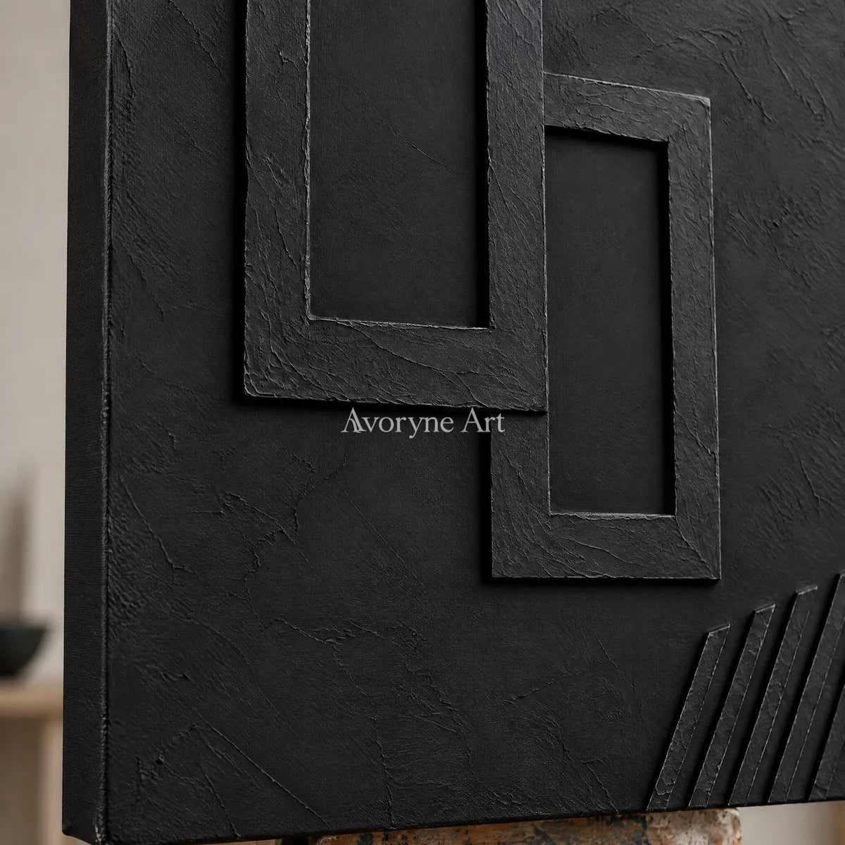 Nested Shadows: Black Geometric Relief Wall Art — detail easel