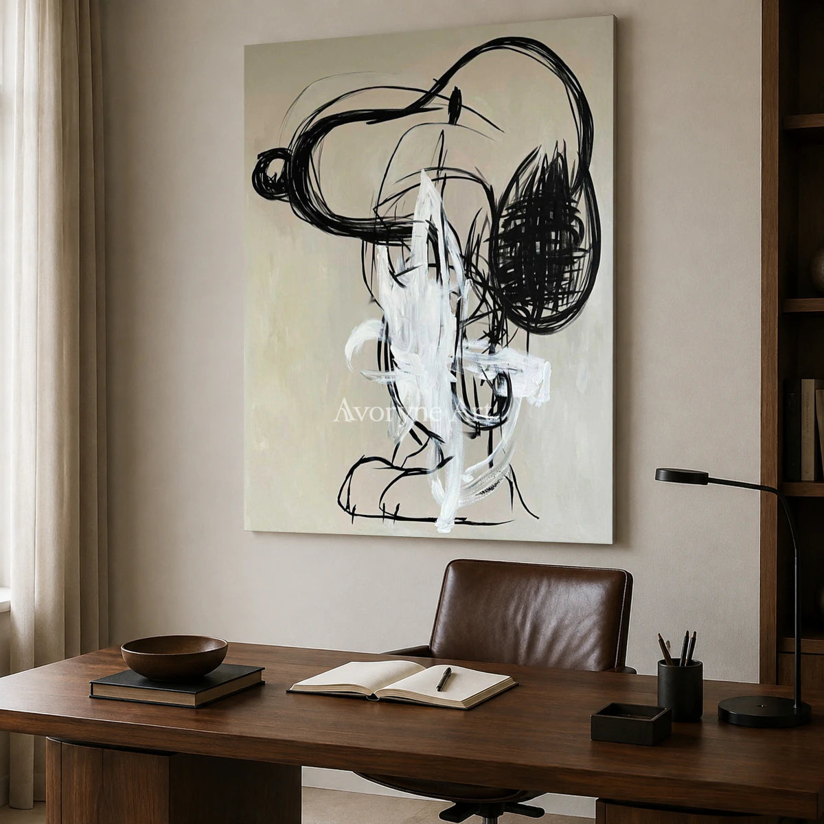 Unruly Cadence: Black Gestural Graffiti Abstract Wall Art — office frameless