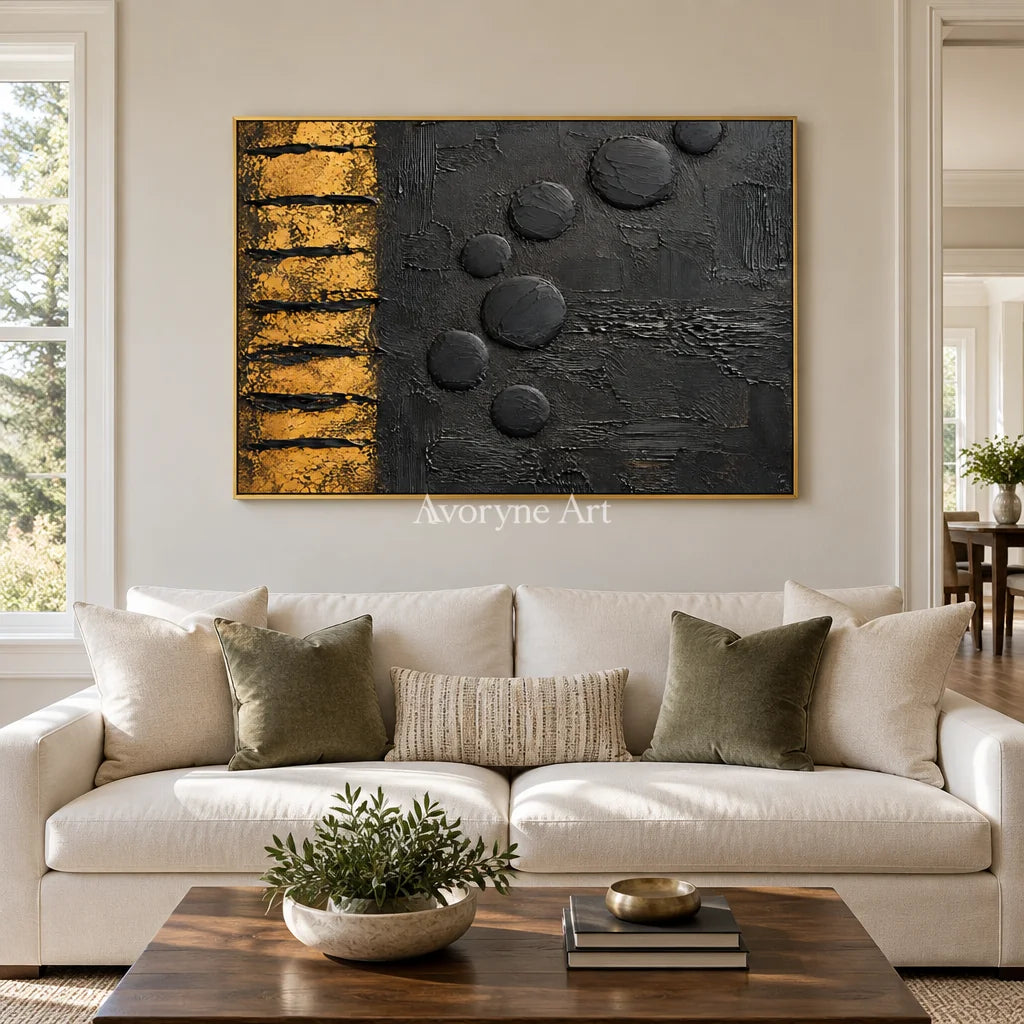 Ember Sequence: Black Gold Abstract Art — living gold