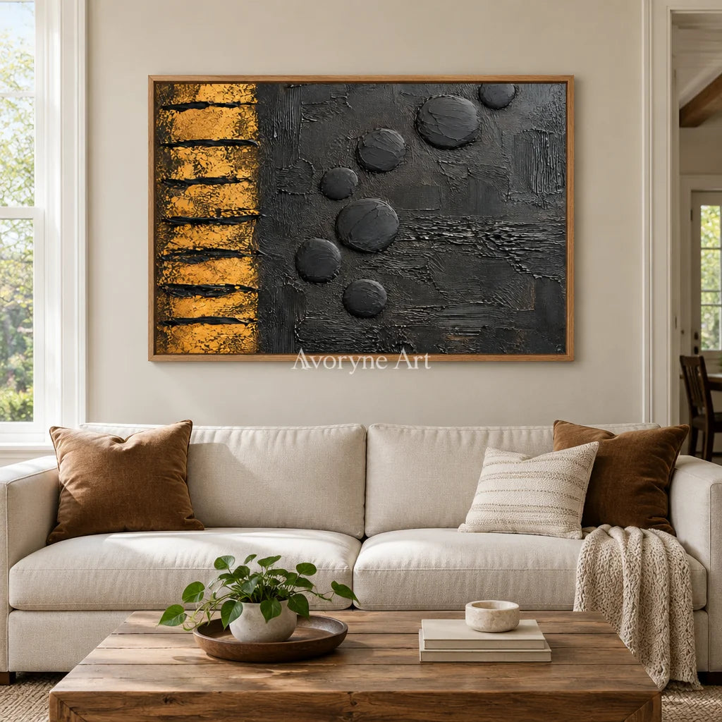 Ember Sequence: Black Gold Abstract Art — villa wood
