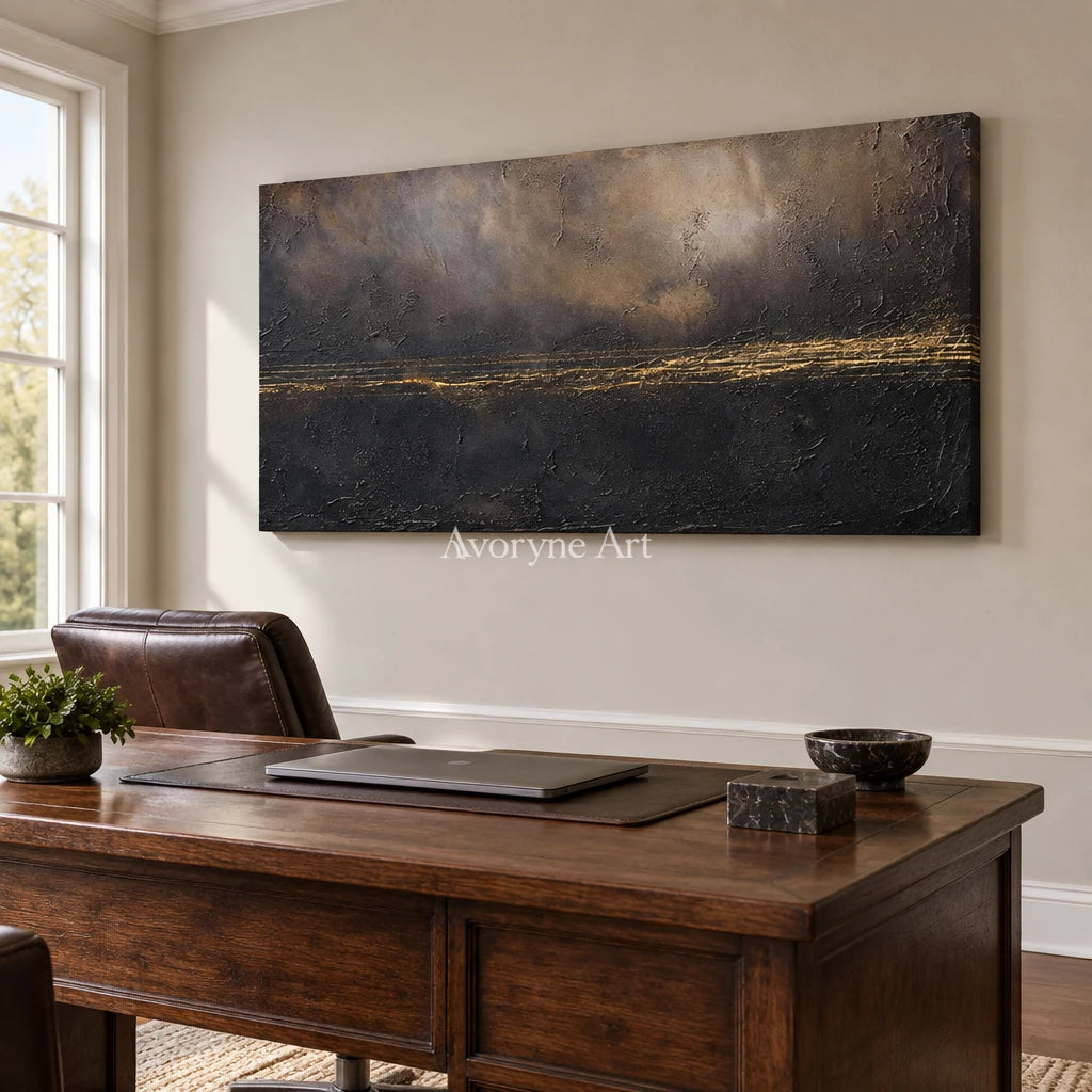 Aster Linen: Black Gold Horizon — office frameless