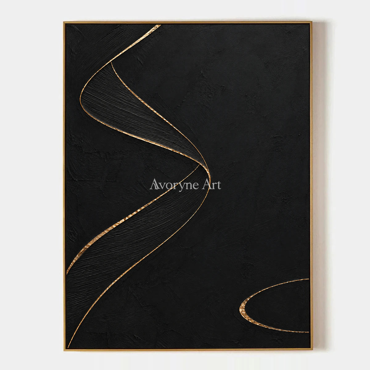 Gilded Helix: Black Gold Line Abstract Wall Art — primary