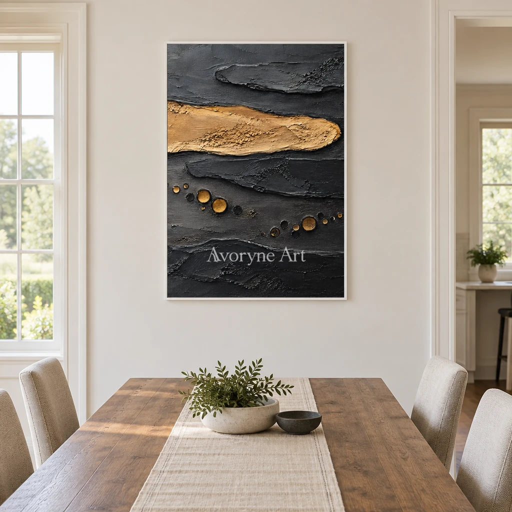 Arc Relic: Black Gold Texture Art — dining white