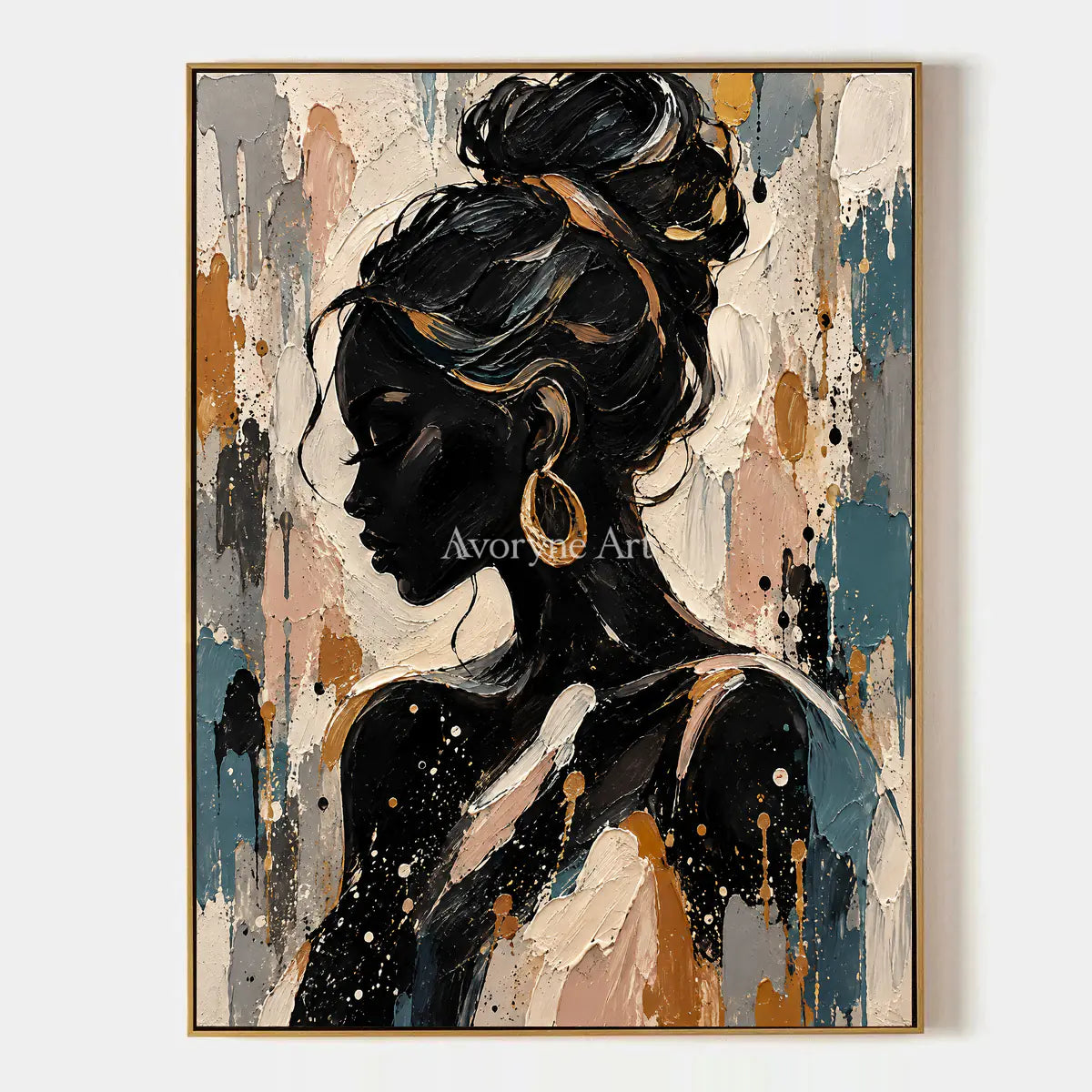 Gilded Profile: Black Gold Woman Portrait Wall Art — primary