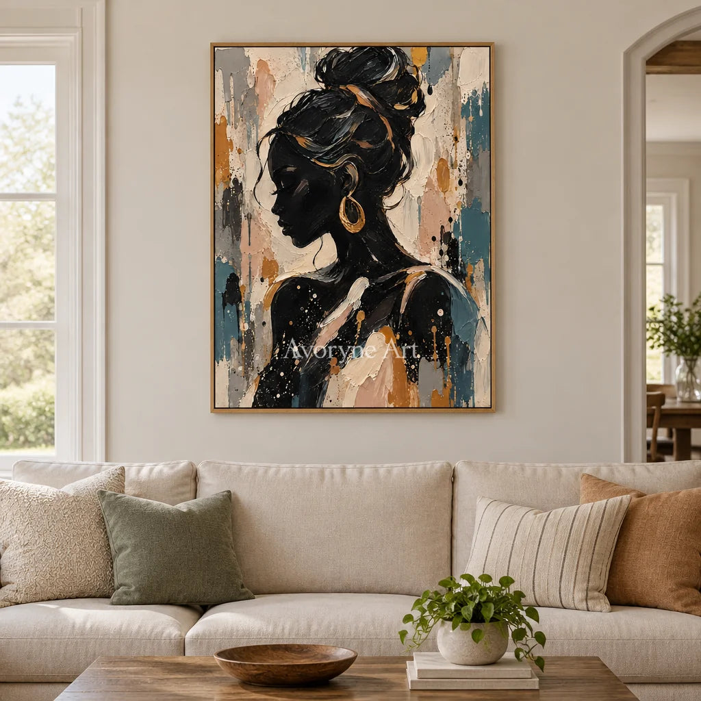 Gilded Profile: Black Gold Woman Portrait Wall Art — villa wood