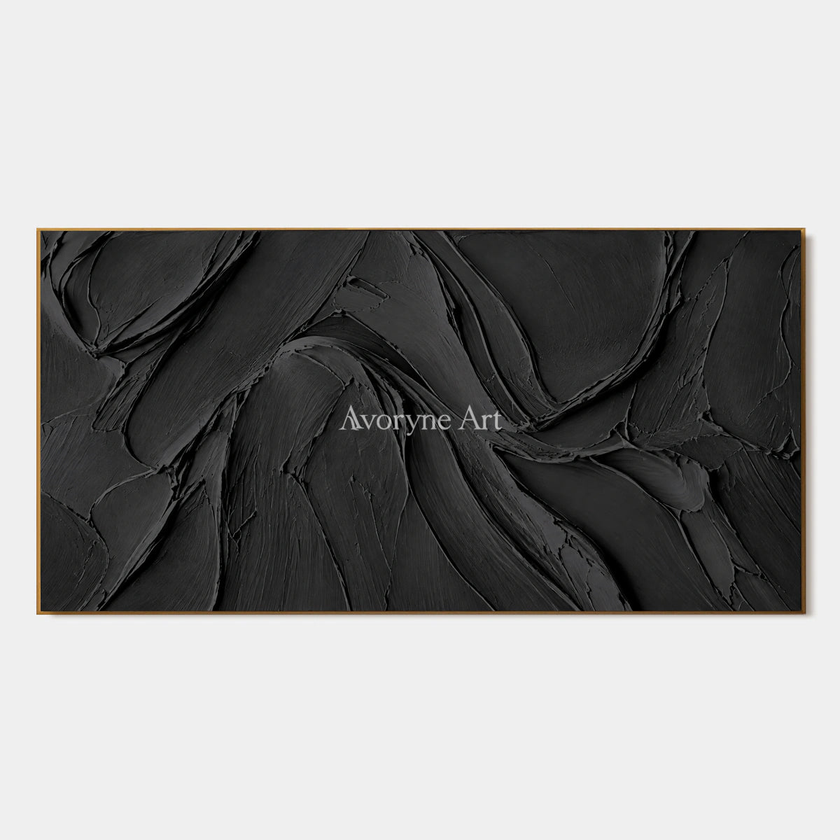 Obsidian Sweep: Black Panoramic Texture Wall Art — primary