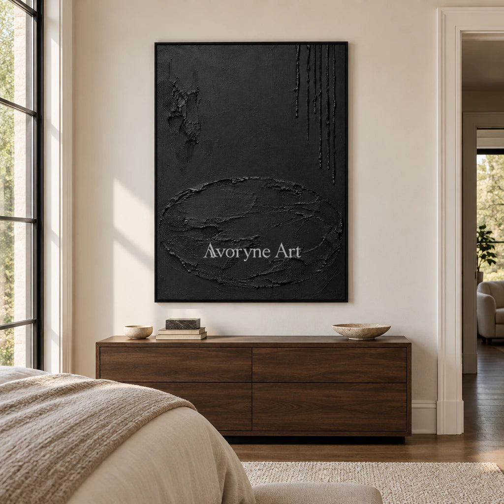Obsidian Traces: Black Texture Abstract Wall Art — bedroom black