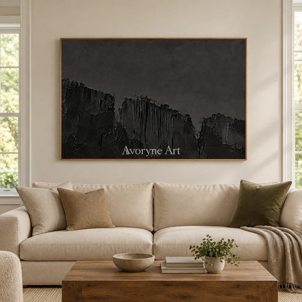 Nocturne Masses: Black Texture Abstract Wall Art — villa wood