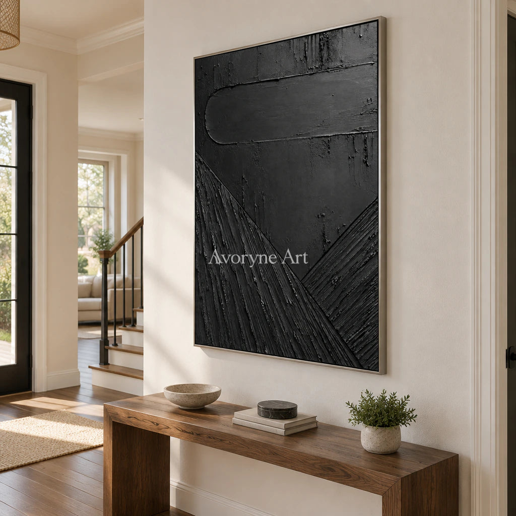 Shadow Geometry: Black Textured Abstract Wall Art — entry silver