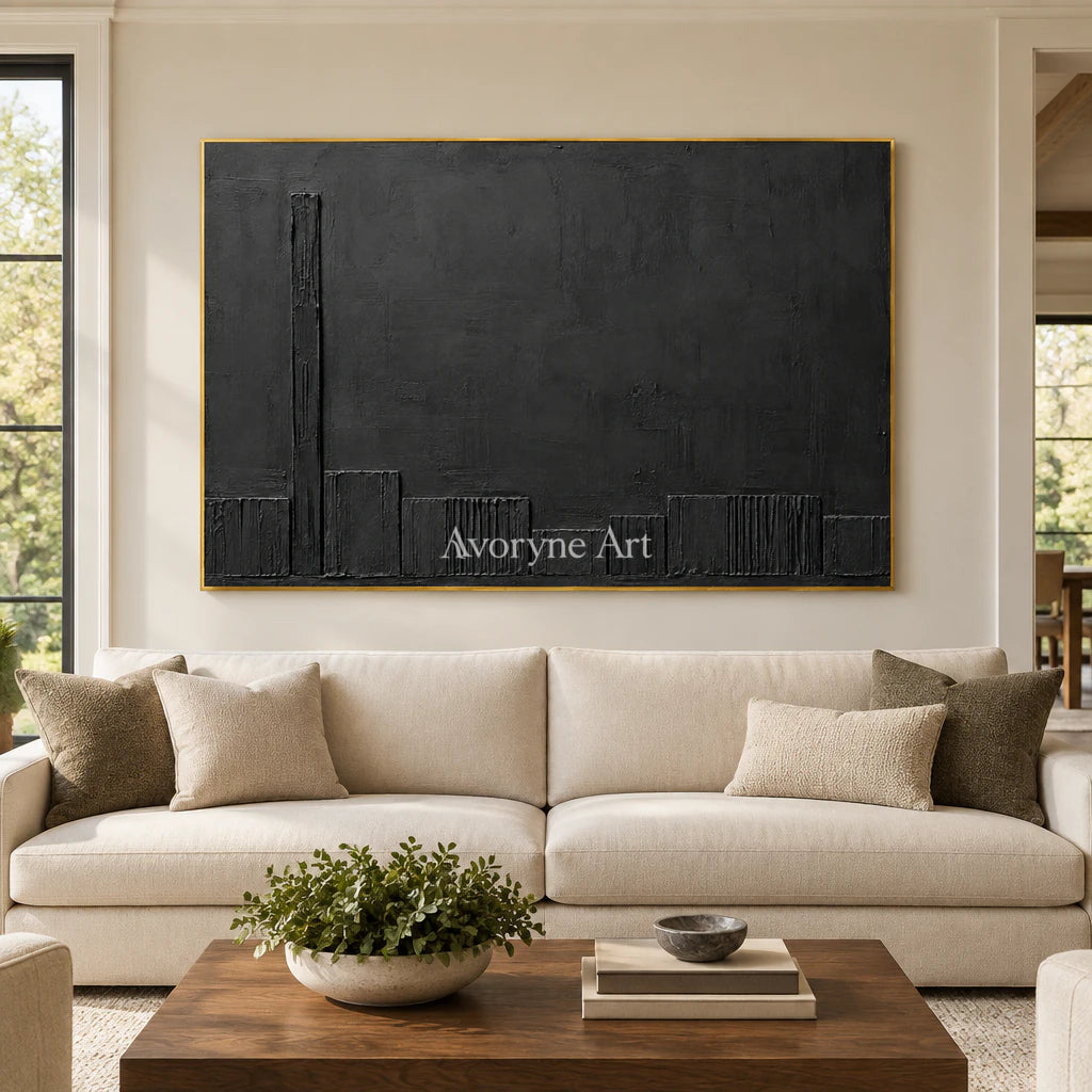 Lowline Shadows: Black Textured Abstract Wall Art — living gold