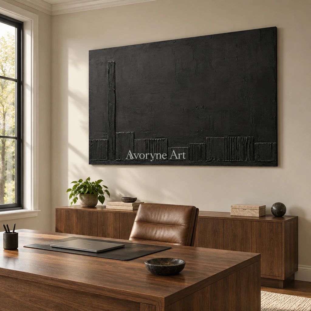 Lowline Shadows: Black Textured Abstract Wall Art — office frameless